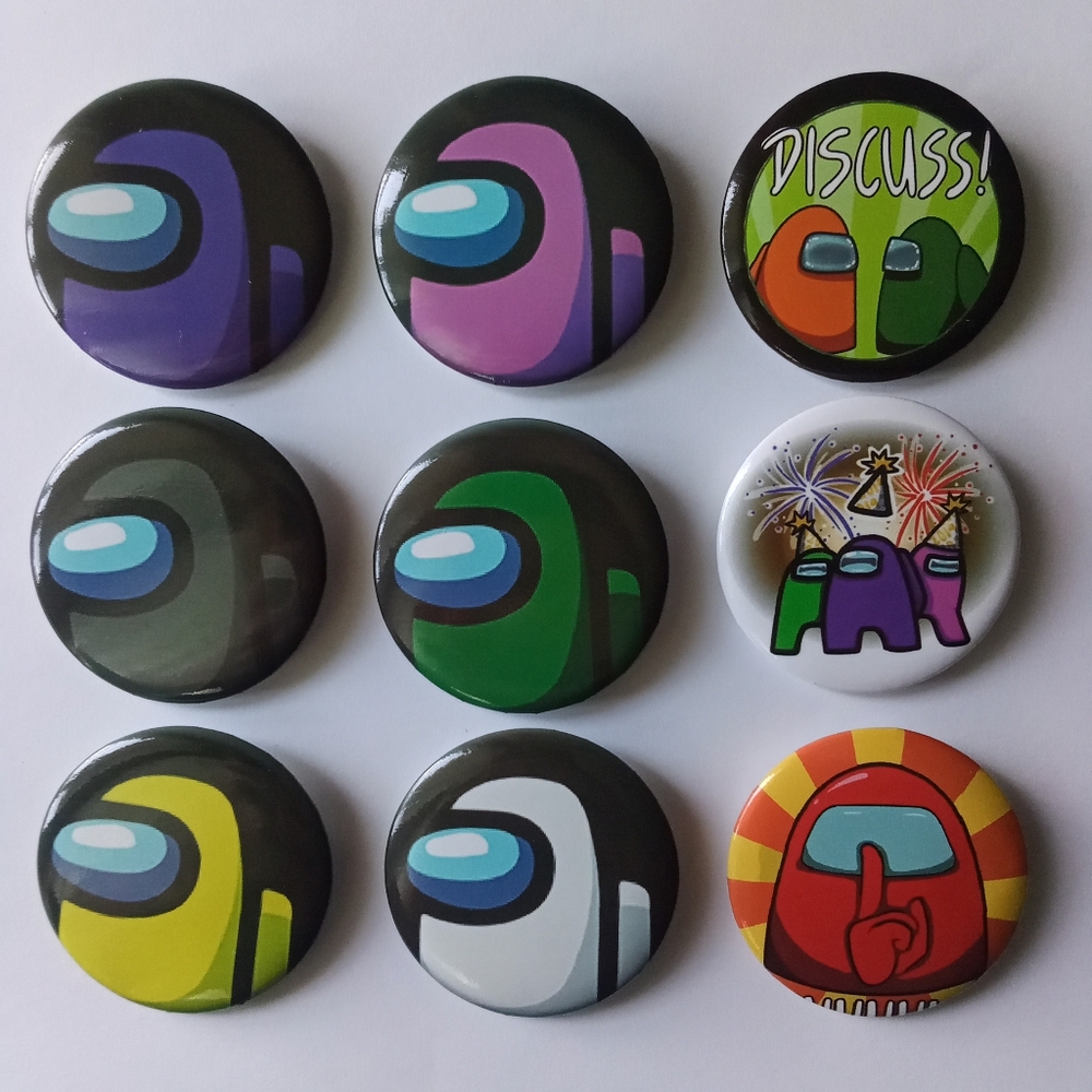 Among Us 9pc Crewmate Lapel Pins Kids Birthday Gift / Party Games Sus Imposters